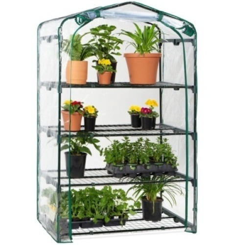 4-Tier Mini Portable Indoor Outdoor Greenhouse w/ Steel Shelves - 40in, E-Commerce Return/Damaged Box, Appears Complete, Shelves Bent Slightly