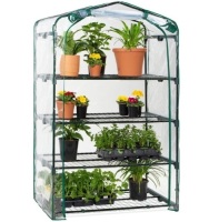 4-Tier Mini Portable Indoor Outdoor Greenhouse w/ Steel Shelves - 40in, E-Commerce Return/Damaged Box, Appears Complete, Shelves Bent Slightly
