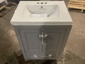 Gray Bathroom Vanity with White Top - Damaged