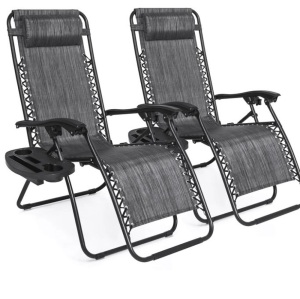 Set of 2 Adjustable Zero Gravity Patio Chair Recliners w/ Cup Holders, Like New, Retail - $119.99