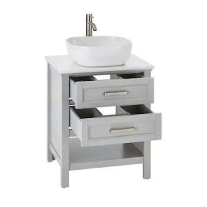 24-in Light Gray Bathroom Vanity with White Engineered Stone Top