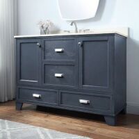 allen + roth&nbsp;Leeland 36-in Harbor Blue Undermount Single Sink Bathroom Vanity with White Engineered Stone Top