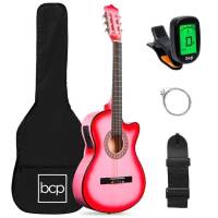 Beginner Acoustic Electric Cutaway Guitar Set w/ Case, Strap - 38in