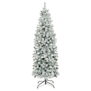 7.5' Snow Flocked Artificial Pencil Christmas Tree w/ Stand 