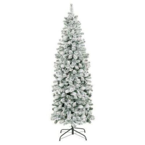 7.5'&nbsp;Snow Flocked Artificial Pencil Christmas Tree w/ Stand&nbsp;