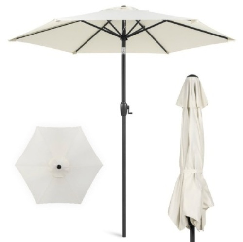 Outdoor Market Patio Umbrella w/ Push Button Tilt, Crank Lift - 7.5ft, Cream, Appears New