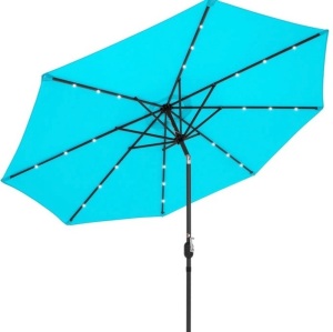 Solar LED Lighted Patio Umbrella w/ Tilt Adjustment, UV-Resistance - 10ft, Light Blue, Appears New