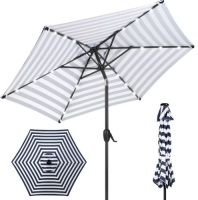 Outdoor Solar Patio Umbrella w/ Push Button Tilt, Crank Lift - 7.5ft, Navy Stripe, Appears New