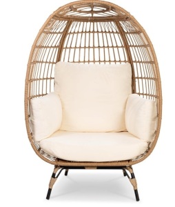 Wicker Egg Chair Oversized Indoor Outdoor Patio Lounger, Ivory, Appears New