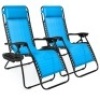 Set of 2 Adjustable Zero Gravity Patio Chair Recliners w/ Cup Holders, Aqua Blue, Appears New/Damaged Box