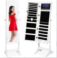 6-Tier Standing Jewelry Mirror Armoire w/ LED Lights, White, Appears New