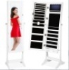 6-Tier Standing Jewelry Mirror Armoire w/ LED Lights, White, Appears New