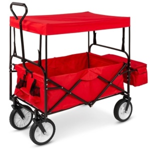 Utility Wagon Cart w/ Folding Design, 2 Cup Holders, Removable Canopy, Red, Appears New/Damaged Box