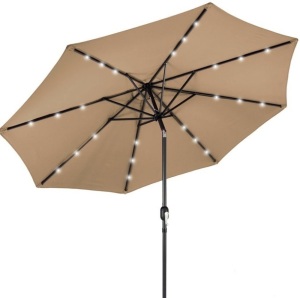 Solar LED Lighted Patio Umbrella w/ Tilt Adjustment, UV-Resistance - 10ft, Tan, Appears New