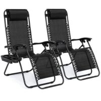 Set of 2 Adjustable Zero Gravity Patio Chair Recliners w/ Cup Holders&nbsp;