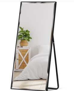 Best Choice Products 65x22in Full Length Mirror, Rectangular Beveled Wall Hanging & Leaning Floor Mirror - Black, Like New, Retail - $99.99