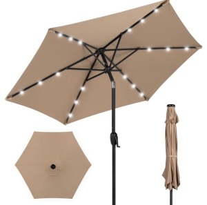 Outdoor Solar Patio Umbrella w/ Push Button Tilt, Crank Lift 7.5ft, Like New, Retail  - $59.99