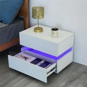 18" Small White Nightstand with LED