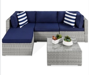 5-Piece Modular Wicker Sectional Conversation Set w/ 2 Pillows, Coffee Table, Like New, Retail - $449.99