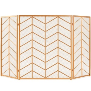 3-Panel Iron Chevron Fireplace Screen w/ Handles - 52x31in