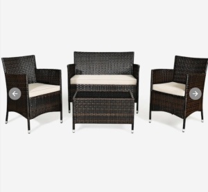 4-Piece Rattan Patio Conversation Set with Cushions, Appears New