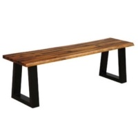 Solid Acacia Wood Patio Bench Dining Bench Outdoor W/Rustic Metal Legs, Appears New