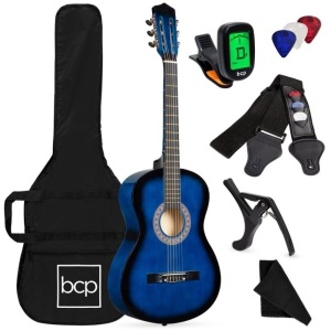 eginner Acoustic Guitar Set w/ Case, Strap, Digital Tuner, Strings - 38in