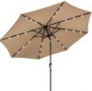 Solar LED Lighted Patio Umbrella w/ Tilt Adjustment, UV-Resistance - 10ft, Tan, Appears New