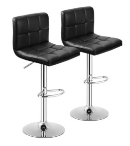 Set Of 2 Bar Stools PU Leather Adjustable Barstool Swivel Pub Chairs, Black, E-Commerce Return/Damaged Box