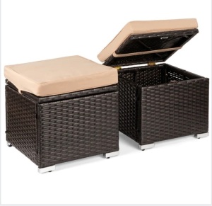 Set of 2 Wicker Ottomans, Multipurpose w/ Removable Cushions, Steel Frame, Like New, Retail - $119.99