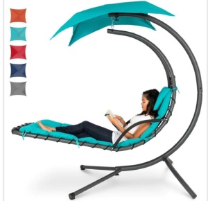 Hanging Curved Chaise Lounge Chair w/ Built- In Pillow, Removable Canopy, Like New Retail - $199.99
