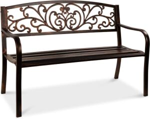 Steel Bench for Outdoor, Patio, Garden w/ Floral Design - 50in 