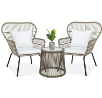 3-Piece Patio Wicker&nbsp;Conversation Bistro Set&nbsp;w/ 2 Chairs, Glass TopTable, Like New, retail - $349.99