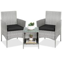 3-Piece Outdoor Patio Wicker Bistro Set w/ Side Storage Table&nbsp;