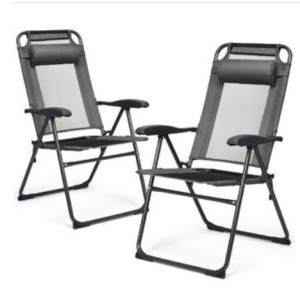 2PC Folding Chairs Adjustable Reclining Chairs with Headrest Patio Garden Grey, Appears New