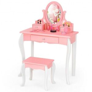 Kids Princess Vanity and Stool Set with Mirror and Drawer