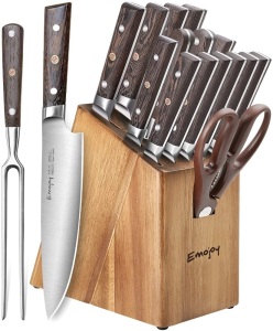 Emojoy 16-Piece Kitchen Knife Set with Carving Fork, German Stainless Steel - Appears New 