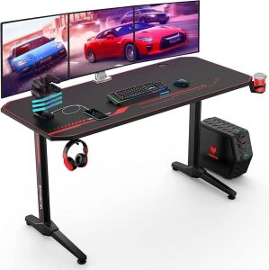 VANSPACE 55 Inch Gaming Desk with Free Mouse Pad, USB Gaming Handle Rack, Cup Holder & Headphone Hook 
