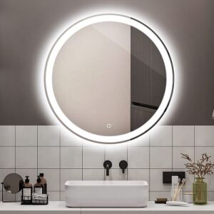 24" Round Illuminated Bathroom Mirror with LED Light, Integrated Bluetooth Speaker, Dimming Function, Demister Pad and Touch Sensor Switch 