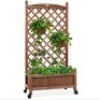 Wood Planter Box & Lattice Trellis w/ Drainage, Optional Wheels - 48in, Appears New