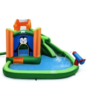 Inflatable Water Park Bouncer With Climbing Wall, Splash Pool, Water Cannon w/ Blower