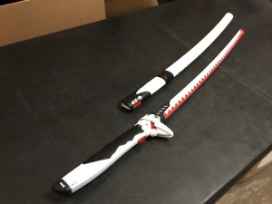 Overwatch Katana Genji Sword White/Red Dragonblade, Carbon Steel - E-Comm Return, Appears New with Minor Cosmetic Blemishes