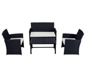 4-Piece Rattan Patio Conversation Set with Beige Cushion