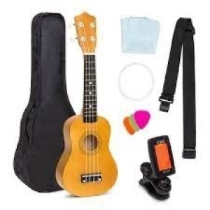 Acoustic Soprano Basswood Ukulele Starter Kit w/ Bag, Strap, Tuner - 21in