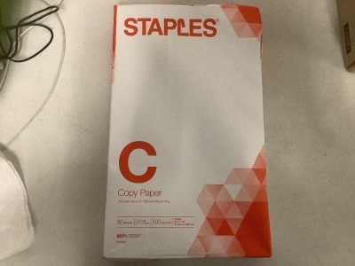 Lot of 10, Staples Brand, Legal Size Copy Paper, 20 Lb., 500 Sheets per Reem