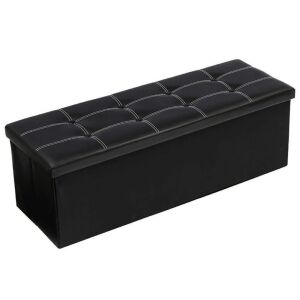 43" Faux Leather Ottoman - Black