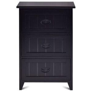 3 Drawers Wood Nightstand, Black