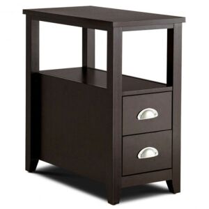 Wooden End Table with 2 Drawers and Shelf, Espresso 