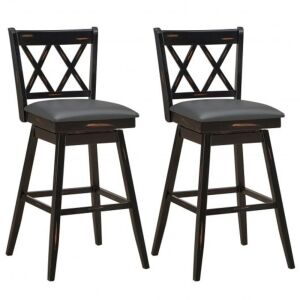 29" Swivel Counter Height Barstool Set with Rubber Wood Legs, Black, Set of 2 