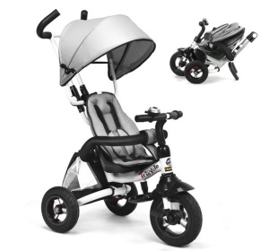 6-in-1 Baby Foldable Stroller Tricyclew/Canopy Bag and Sponge Guardrail, Gray, E-Commerce Return